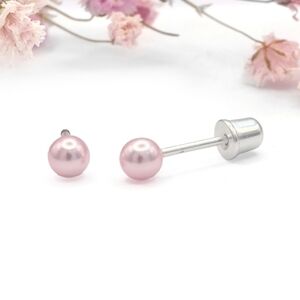 Screw Back Pink Pearl Stud Earrings